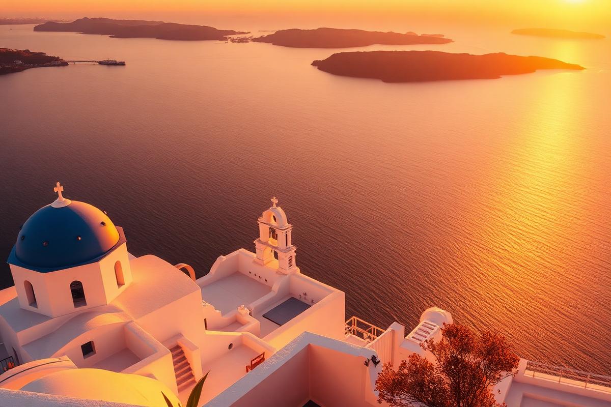 Santorini sunset over the Aegean Sea